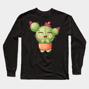 Sunset Smile Of Funny Cactus Flowerpot Summer Style Long Sleeve T-Shirt